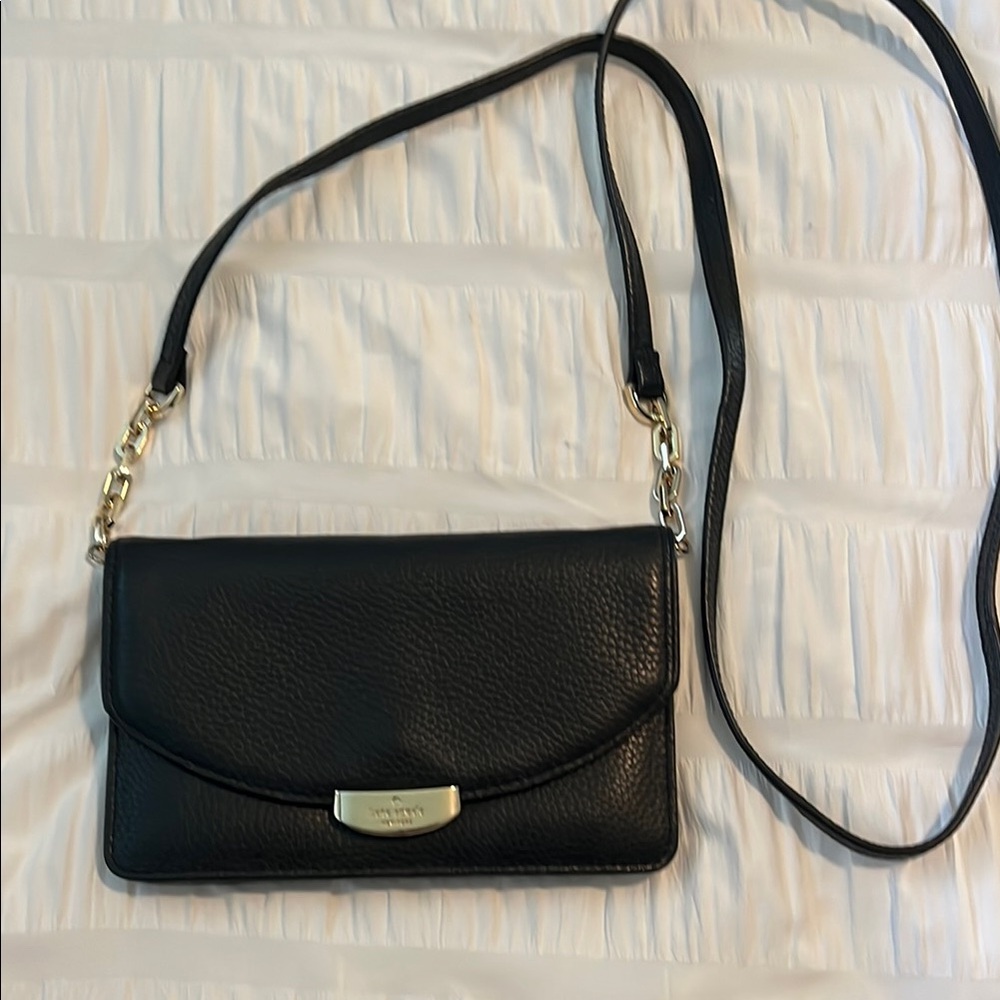 Kate Spade Black and Gold Crossbody Bag with Flap Design